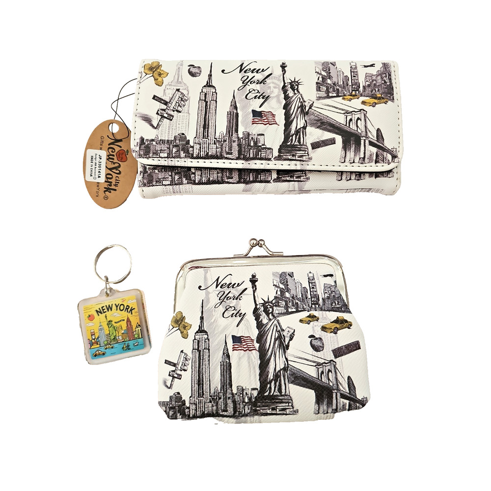 Design USA New York City Wallet And Change Purse w/Free Keychain 3 Pc. Set
